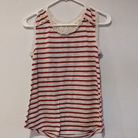 *10/$10* Women's Red and White striped Lace Back Tank - Size Small - Picture 1 of 4